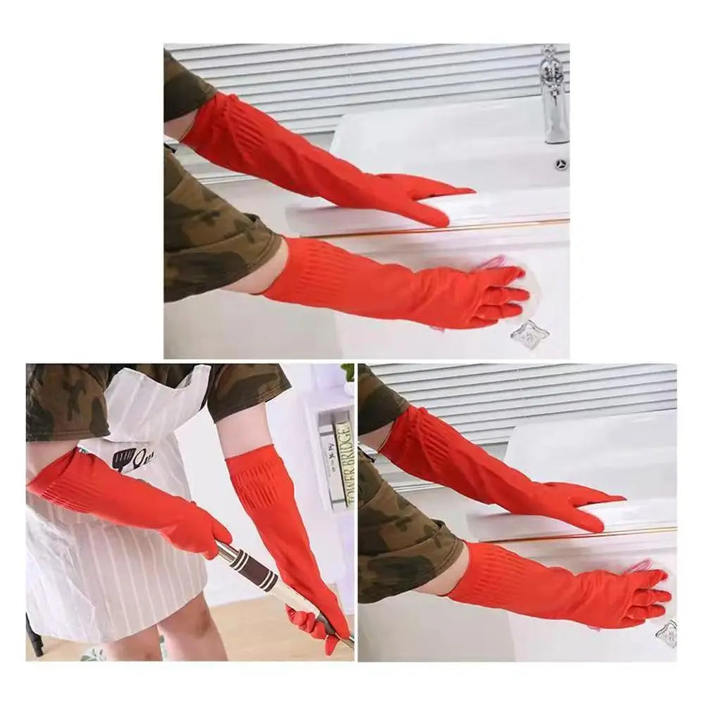 1 Pair Heavy Duty Rubber Gloves with Extra Long Cuffs Safety Gauntlet Car Washing Gloves For Dish Washing Household Cleaning