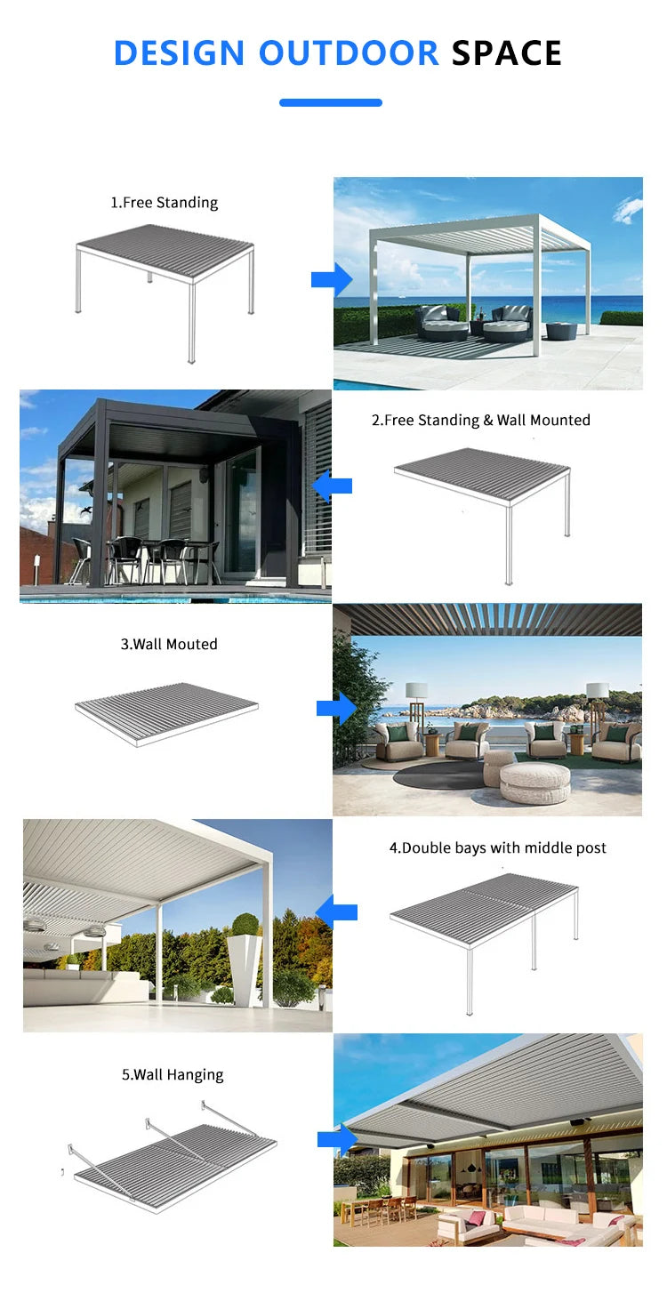 Outdoor Aluminum Pergola Gazebo – Adjustable Roof Pavilion for Garden or Terrace