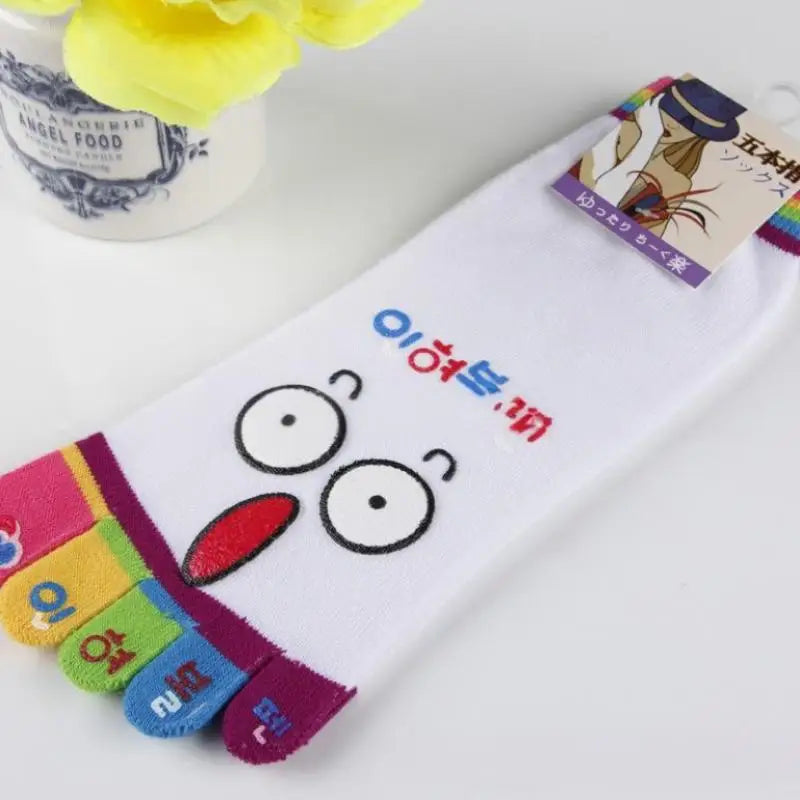 NEW Cute Cartoon Five-toed Crew Finger Socks, Breathable Short Cotton Socks for Casual Wear, Novelty Toe Socks with Funny Design