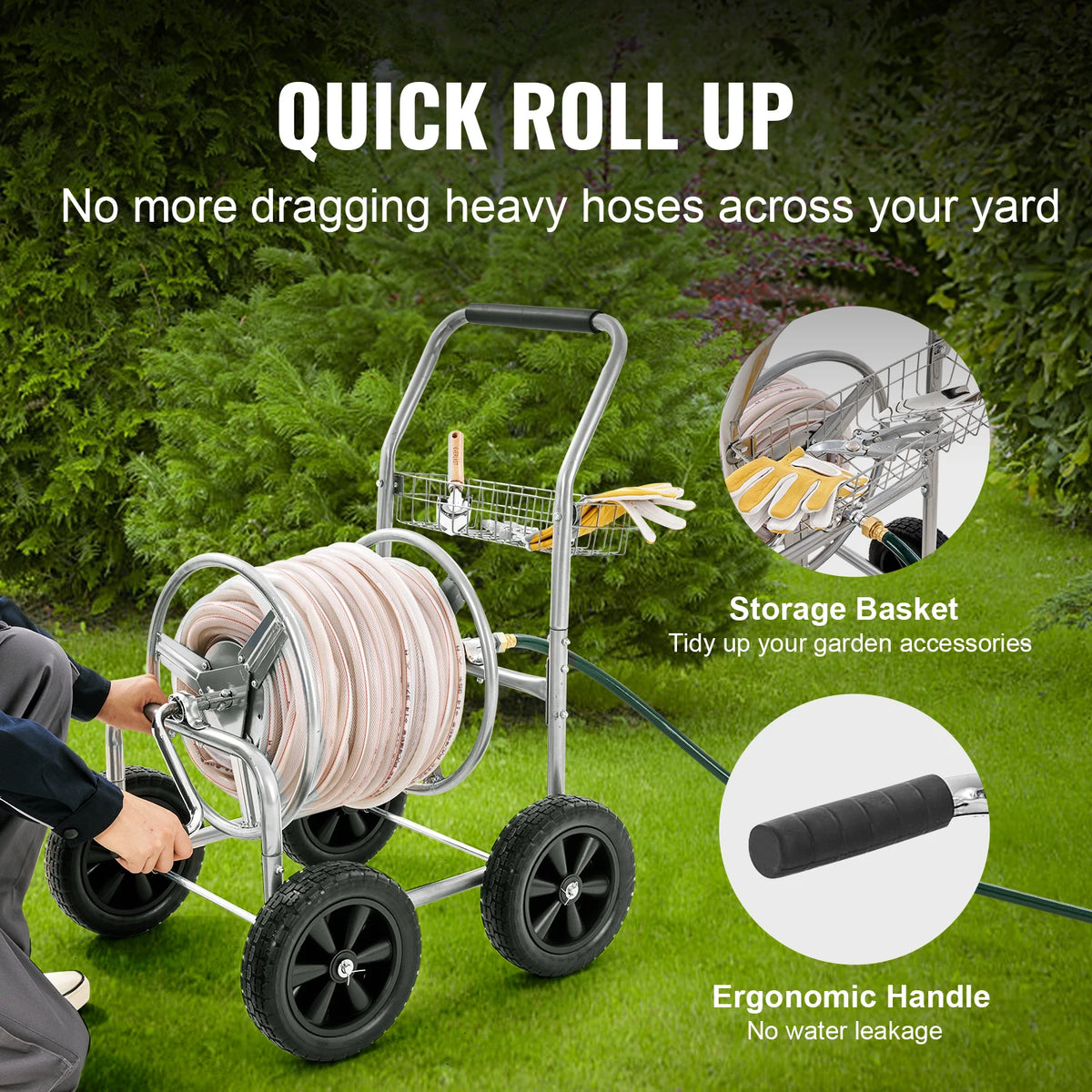 SucceBuy Hose Reel Cart 250ft Heavy Duty Garden Water