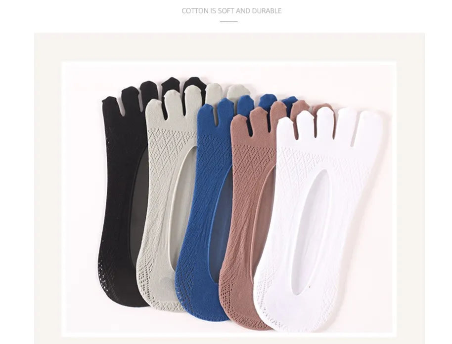 5Pairs Men's Socks Mesh Invisible Breathable Sweat-absorbing Short Sock Non slip New Five Toe Socks High Quality