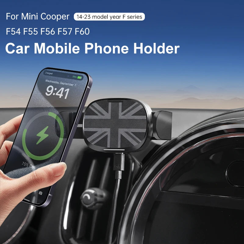 Car Phone Holder Wireless Charger For Mini Cooper F56 F55 F54 F60 F57 2014-2023 Central Control Mobile Phone Bracket Accessories