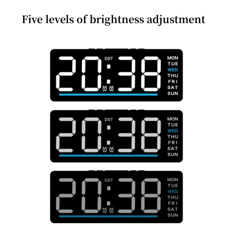 USB Powered Digital Alarm Clock TEMP Date Week Dual Alarm 5 Levels Brightness Snooze Table Clock 12/24H Night Mode LED Clock