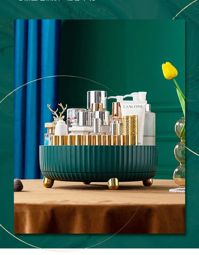 360 Degree Rotating Makeup Organizer Desktop Storage Box For Perfume Lipstick Skin Care Products Cosmetic Fruit Seasoning Holder