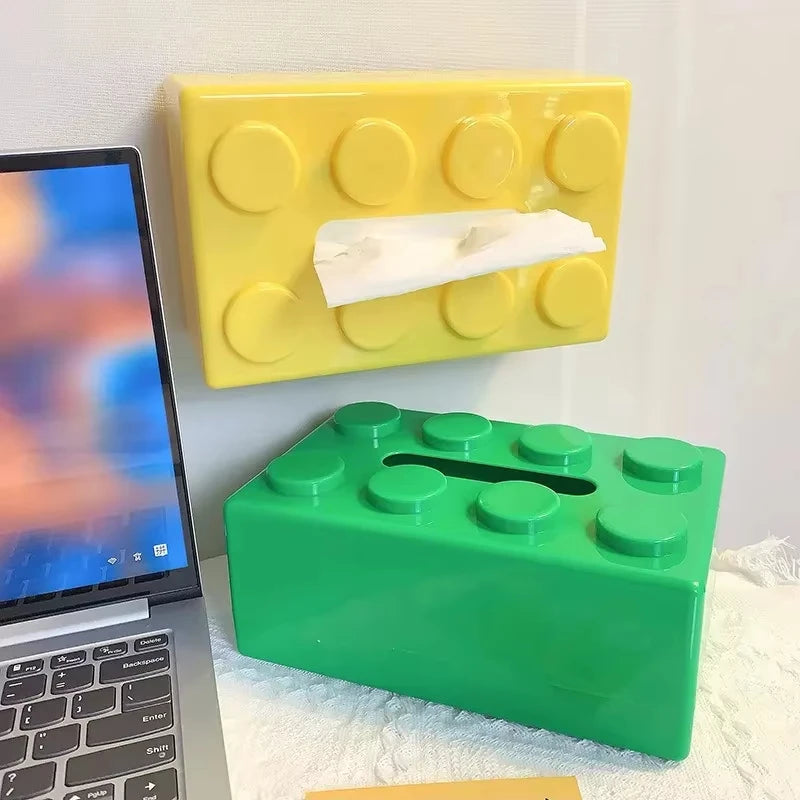 Building Blocks Tissue Box Punch-free Wall-mounted Creative Tissue Box With Spring Home Office Bathroom Waterproof Tissue Box