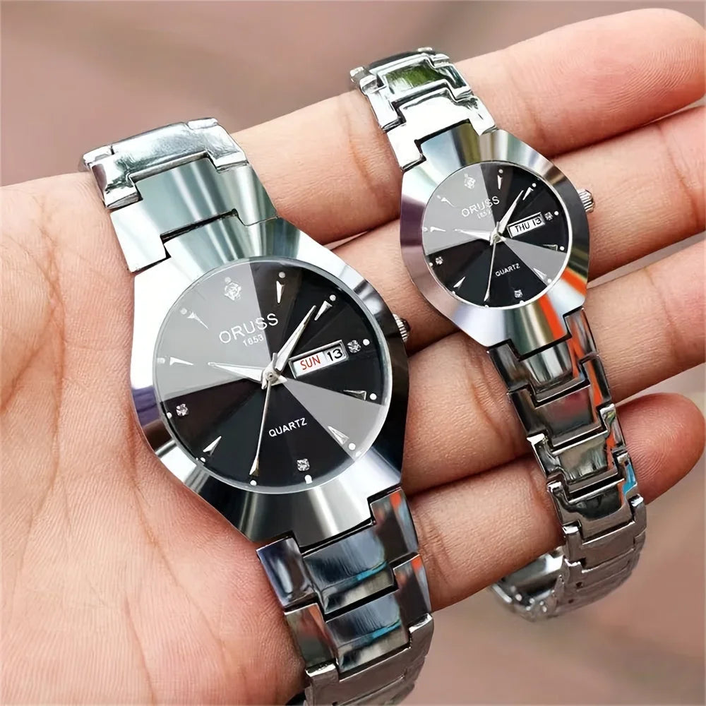 1/2pcs Couples Dial Cutting Quartz Watch Business Fashion Analog