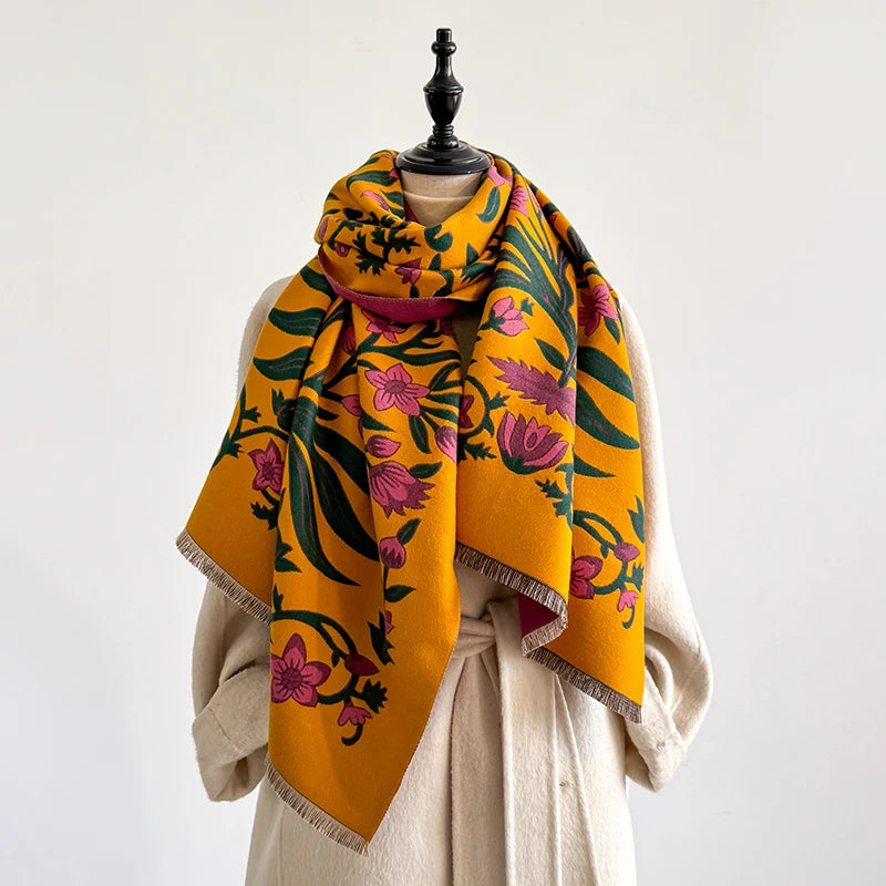 Women's Winter Luxury Thick Warm Pashmina Wrap Imitation Cashmere Scarf with Striped Jacquard Design for Casual Wear