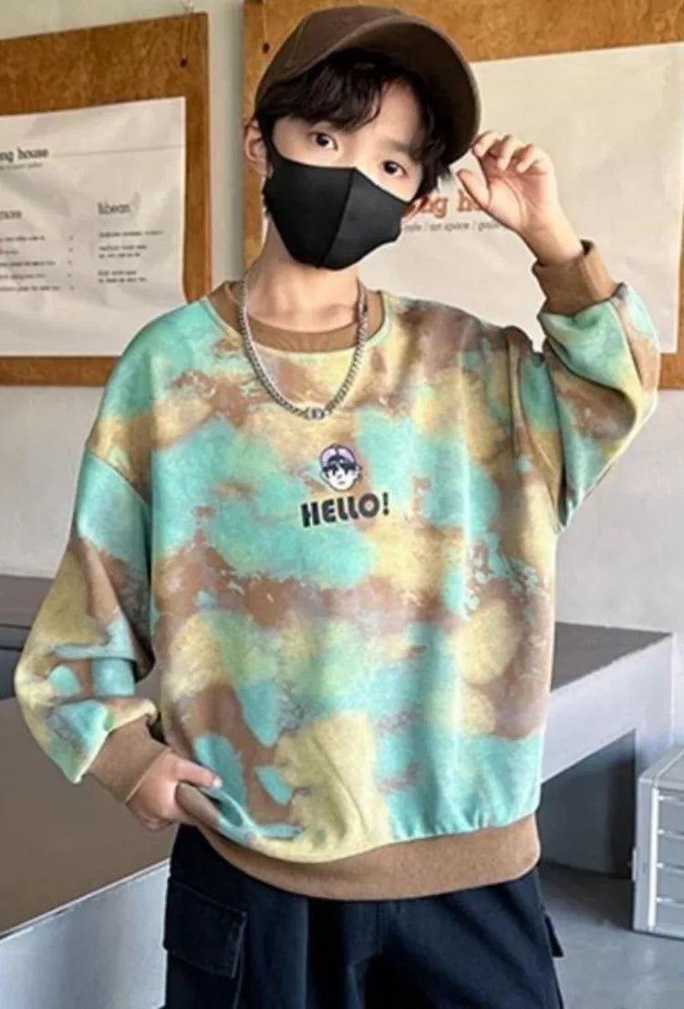 Boys' Mid-Large Size 2025 New Autumn-Winter & Spring-Autumn Long Sleeve Fleece-Lined Thickened Stylish Sweatshirt