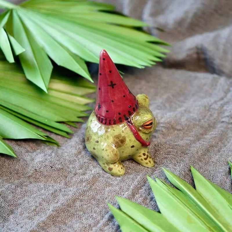 Cute Frog Statues for Garden Witch Hat Little Frog Statue  Figurine Outdoor Yard Art Sculpture Hand-Painted Bonsai Ornament