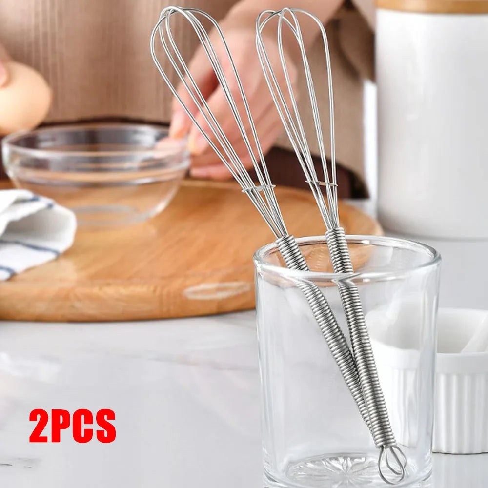 2pcs Mini Stainless Steel Balloon Wire Whisk Manual Egg Beater Mixer Kitchen Baking Utensil Milk Cream Butter Whisk