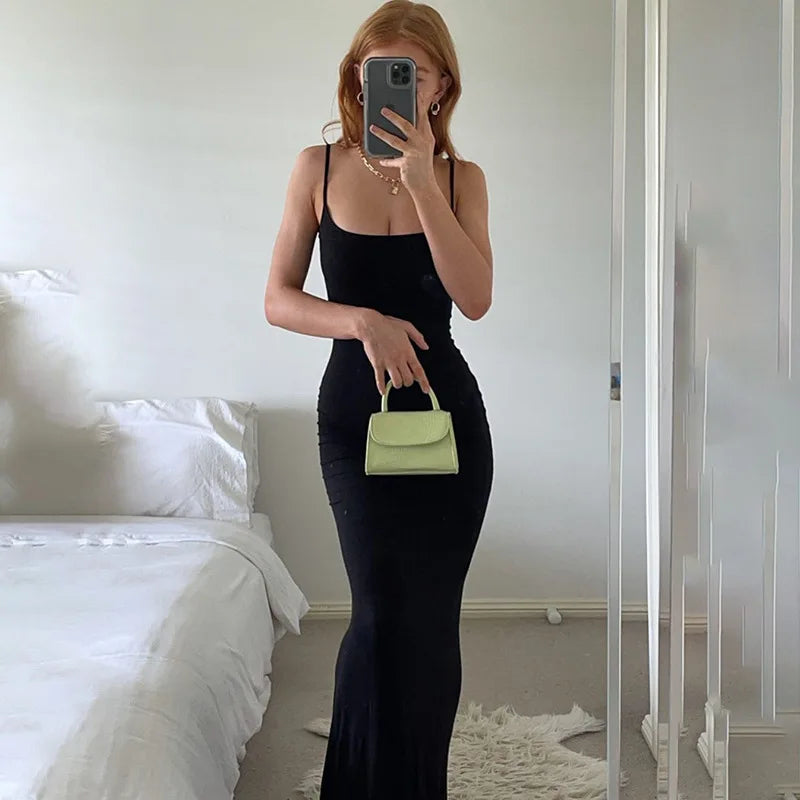 Wuzijing Satin Slip Sleeveless Backless Maxi Dress Y2k Summer - Grey