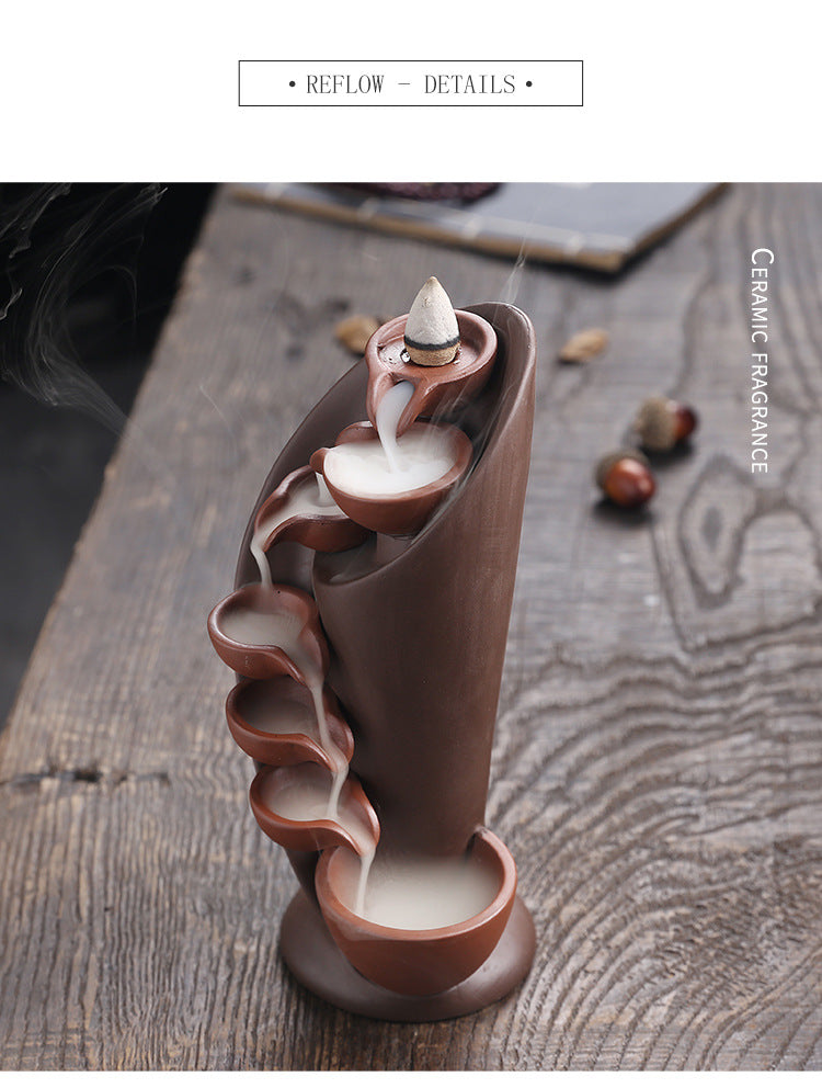1pc,Handmade Torch Design Waterfall Incense Burner Creative Home Decor Incense Holder Portable Ceramic Censer (Without Incense)
