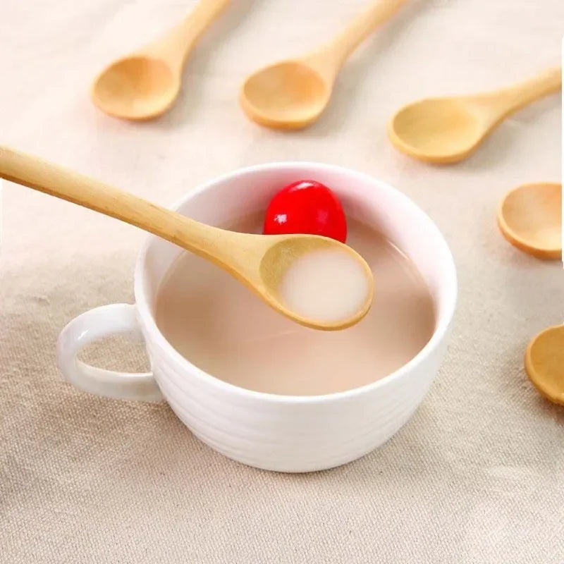 20/1Pcs Natural Wood Spoons Long Handle Soup Stirring Spoons Coffee Milk Teaspoon Scoops Home Kitchen Tableware Cooking Tools