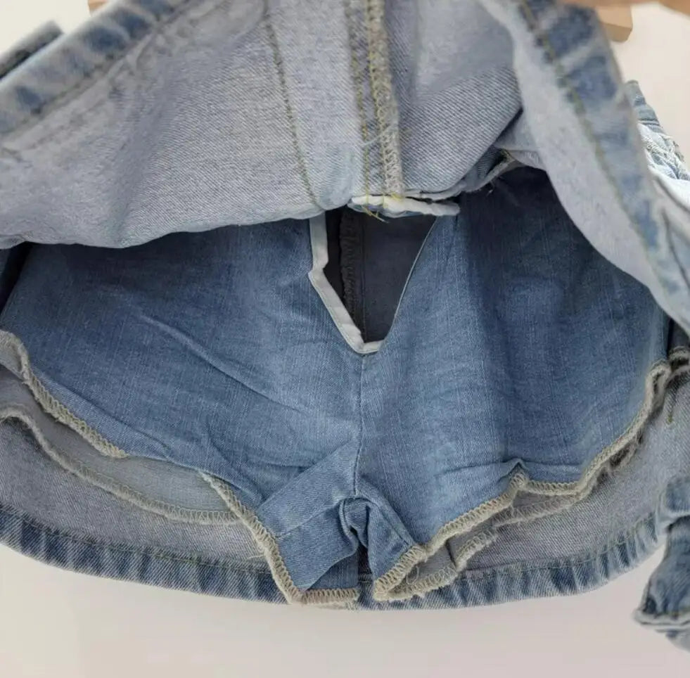 Y2K Low Waist 3D Pockets Mini Denim Skirt with Shorts Lining Sexy
