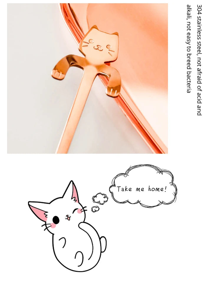 4pcs/set Stainless Steel Mini Cat Kitten Design Stainless Steel Coffee/Tea/Dessert/Drink/Mixing/Milkshake Spoon Flatware Gadgets