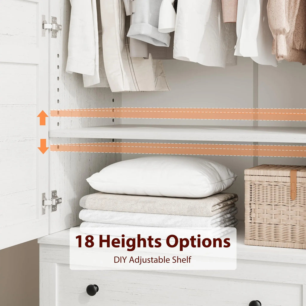 72" Tall Wooden Wardrobe Closet with 2 Drawers Adjustable