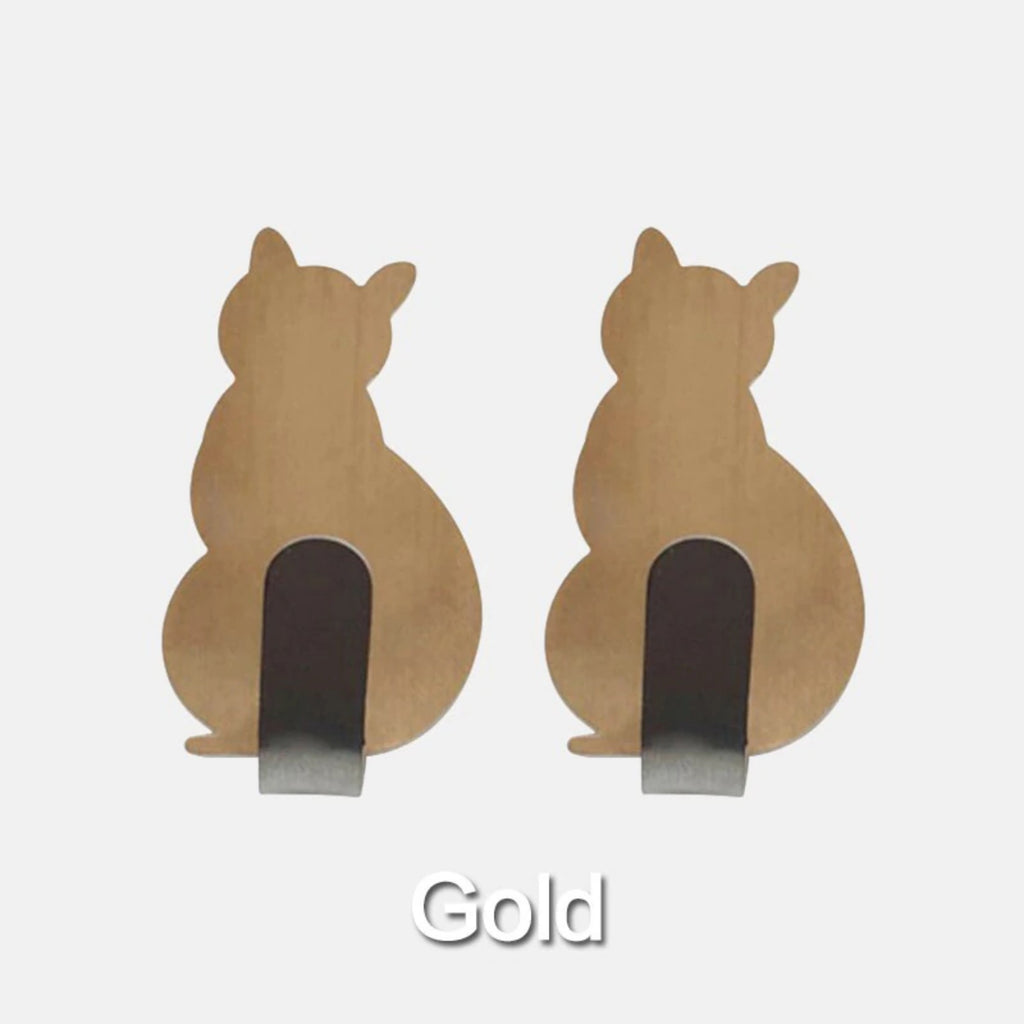 JJYY 2PCS Waterproof Strong Adhesive Hooks for Bathroom Plastic Cat Wall Sticker Wall Door Hanger For Kitchen Towel Hook