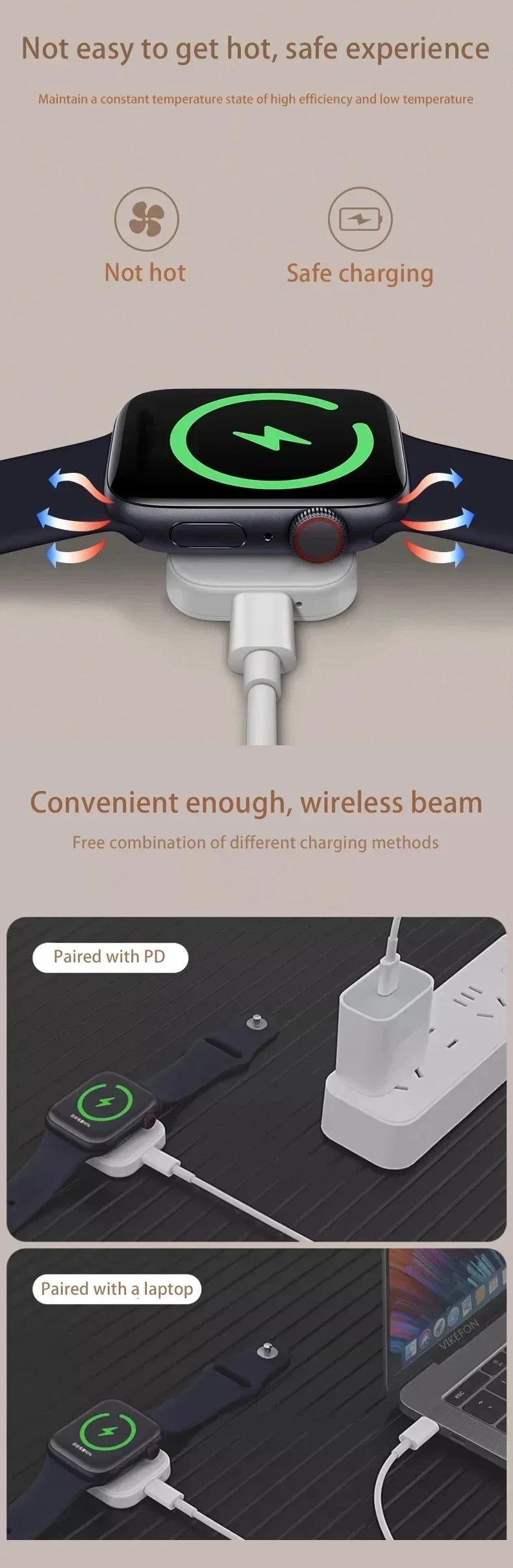 VIKEFON Fast Magnetic Watch Wireless Charger for Apple Watch Series IWatch 9 8 7 6 5 Dock Adapter Type C 8PIN Portable Charging