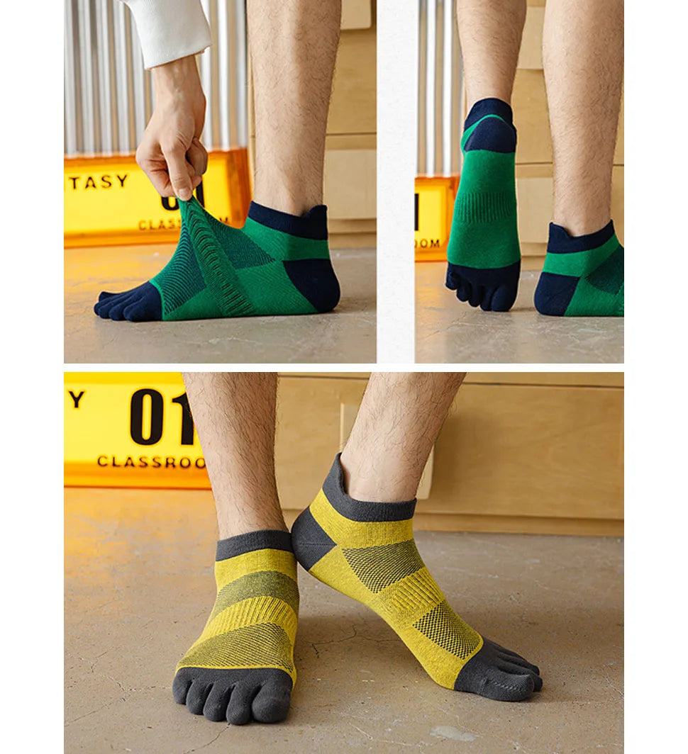 5 Pairs Mans Five Finger Socks Cotton Ankle Mesh Compression Soft Elastic Endurable Breathable Sweat-Absorbing Toe Sport Socks
