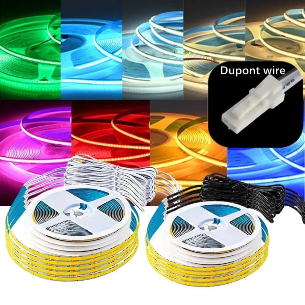 320LEDs/M COB LED Strip DC12V With White/Black DuPont Wire Connector For Kitchen Cabinet Layered Under Wine Cabinet Show Light