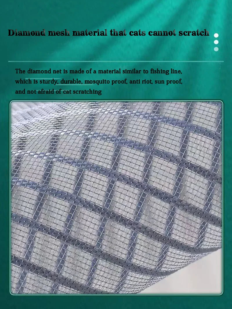 Anti cat scratch diamond mesh screen window, cat keeping seal window, no punching, self-adhesive mosquito proof pet mesh