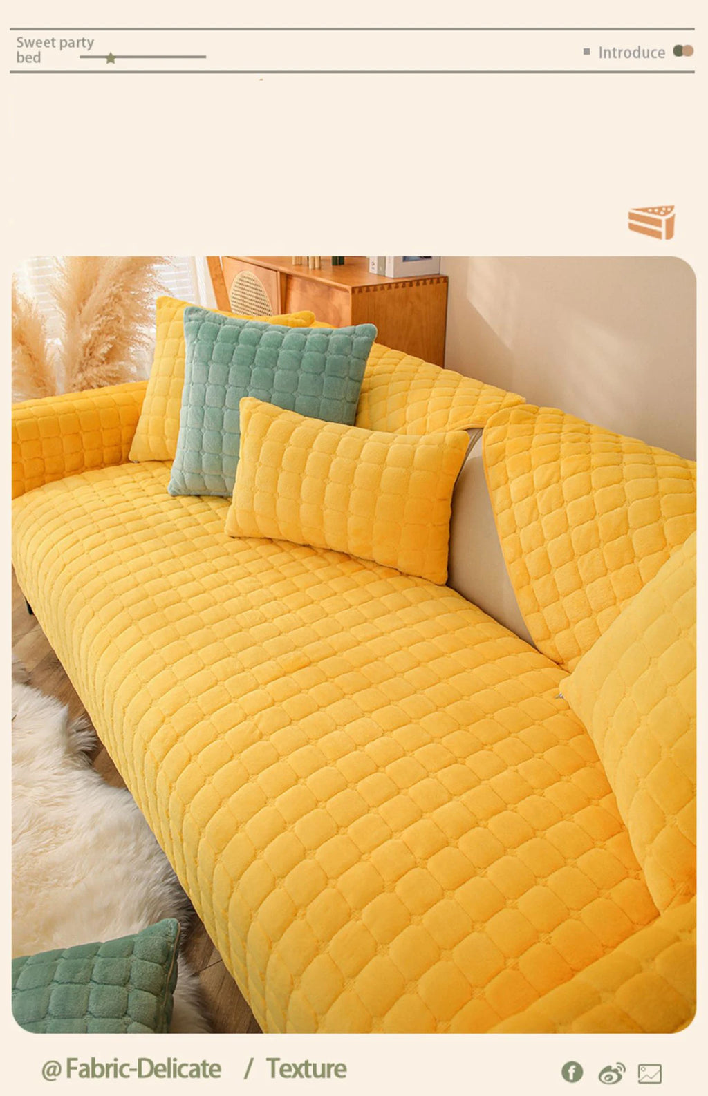 Soft Sofa Cover Thickened Solid Colour Flannel Square Quilted Sofa Cushion Warm Plush Velvet Non-Slip Universal Sofa Backrest