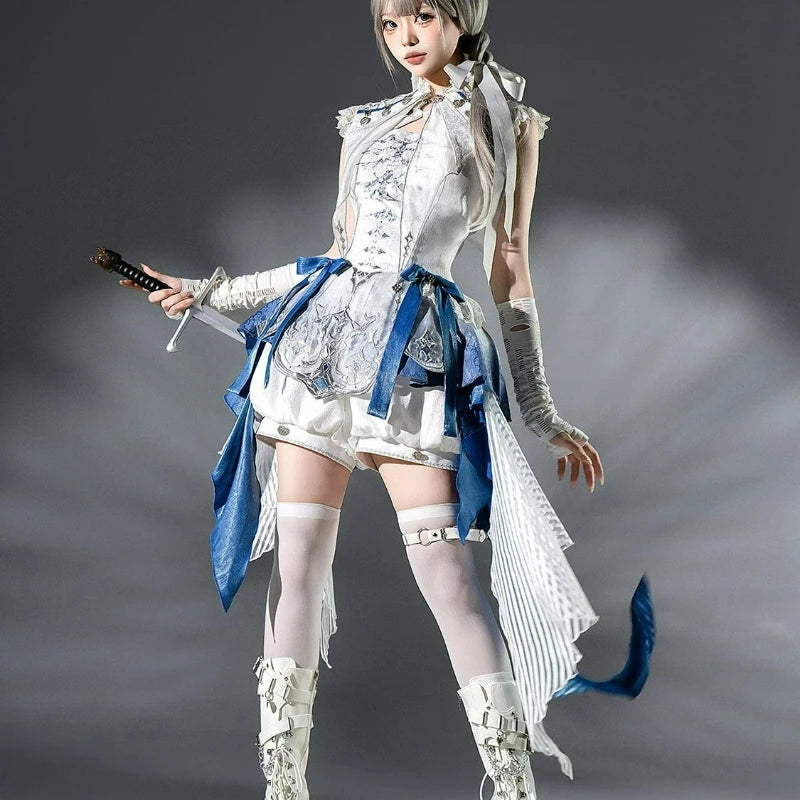 Japanese Gothic Y2K 2 Piece Sets Women Sweet Short White Shawl