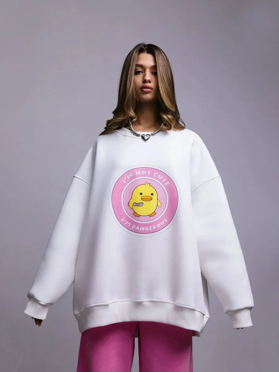 Bornladies Women's Loose Round Neck Sweatshirt Oversized Chic Printing Hoodies Casual Autumn Winter Warm Female Trendy PulloverT