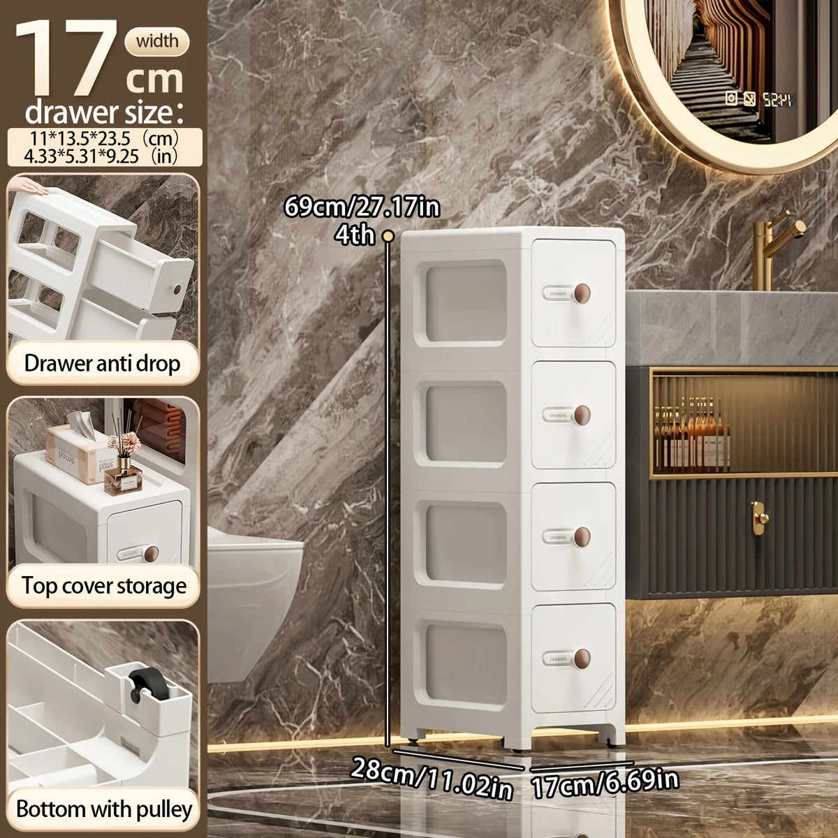 Home Narrow Space Storage Cabinet - Drawer Style - Kitchen Gap Cabinet - Bathroom Storage Cabinet - Bathroom Storage Unit