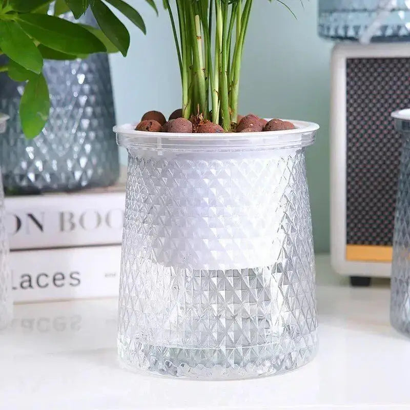 1 Pcs Transparent Self Watering Flower Pot Plastic Plantpot Dual-layer Automatic Lazy Potted Hydroponic Flowerpot for Home Decor
