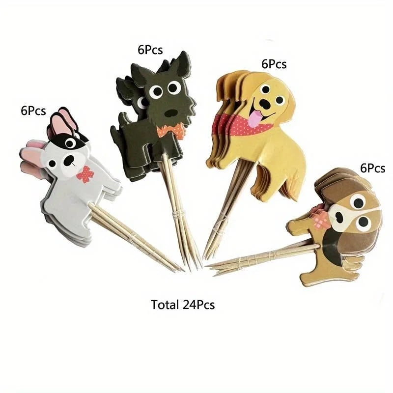 24Pcs Cute Puppy Dog Cupcake Topper Animals Cake Picks Decoration for Kids Birthday Party Baby Shower Pet Themed
