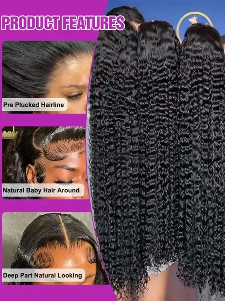 250% Density Curly Lace Front Wig, Pre-Plucked