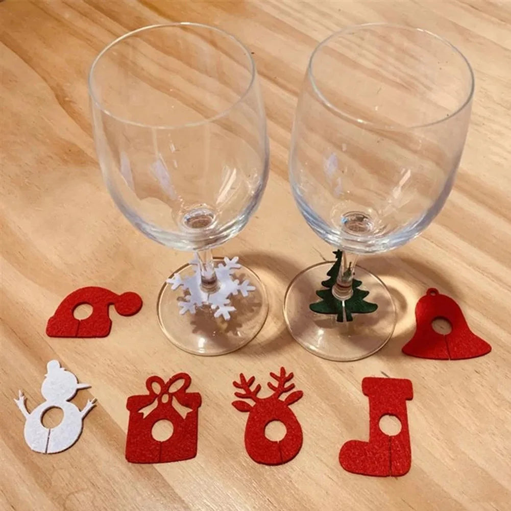 10pcs Christmas Cup Decoration Card Ring Home Decoration Felt Christmas Decoration New Year Party Supplies New Year Navidad