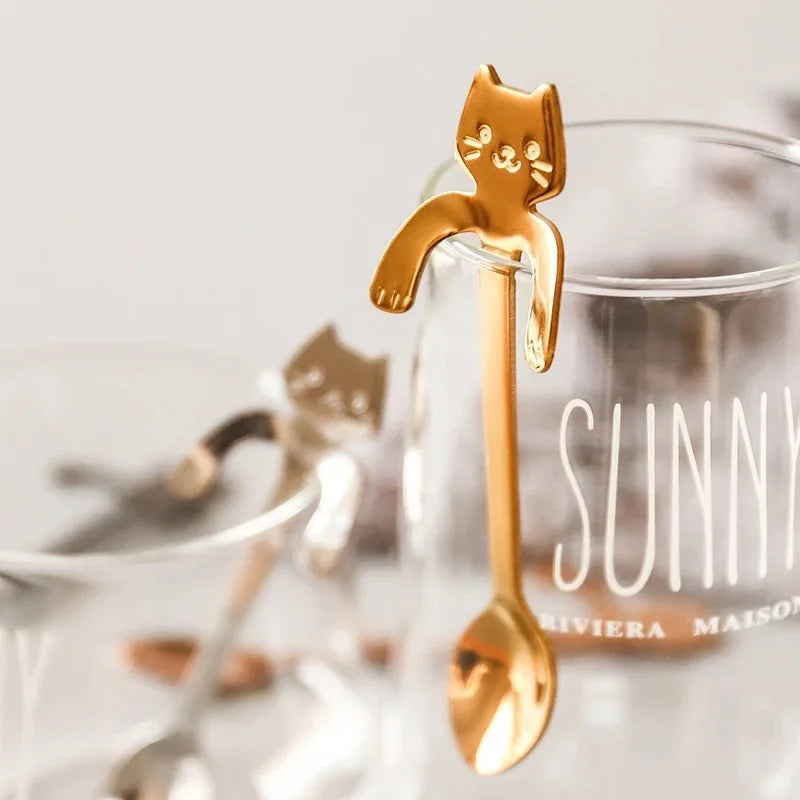 4pcs/set Stainless Steel Mini Cat Kitten Design Stainless Steel Coffee/Tea/Dessert/Drink/Mixing/Milkshake Spoon Flatware Gadgets