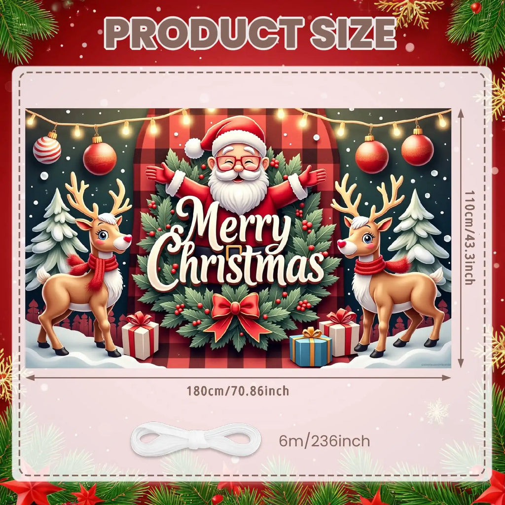 Large Polyester Merry Christmas Banner Indoor/Outdoor and Home Garden Decorations for Holiday New Year Party Backgrounds
