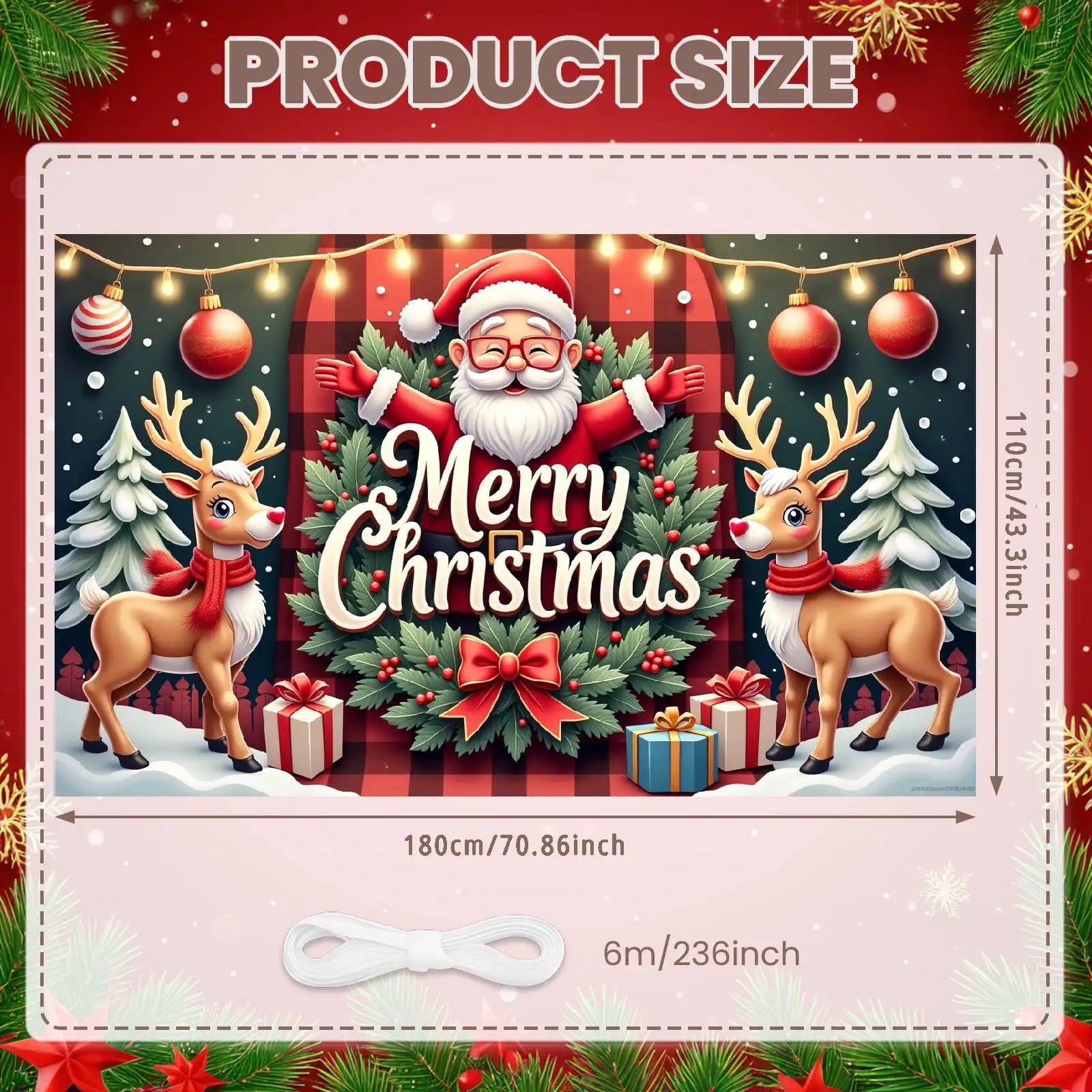 Large Polyester Merry Christmas Banner Indoor/Outdoor and Home Garden Decorations for Holiday New Year Party Backgrounds