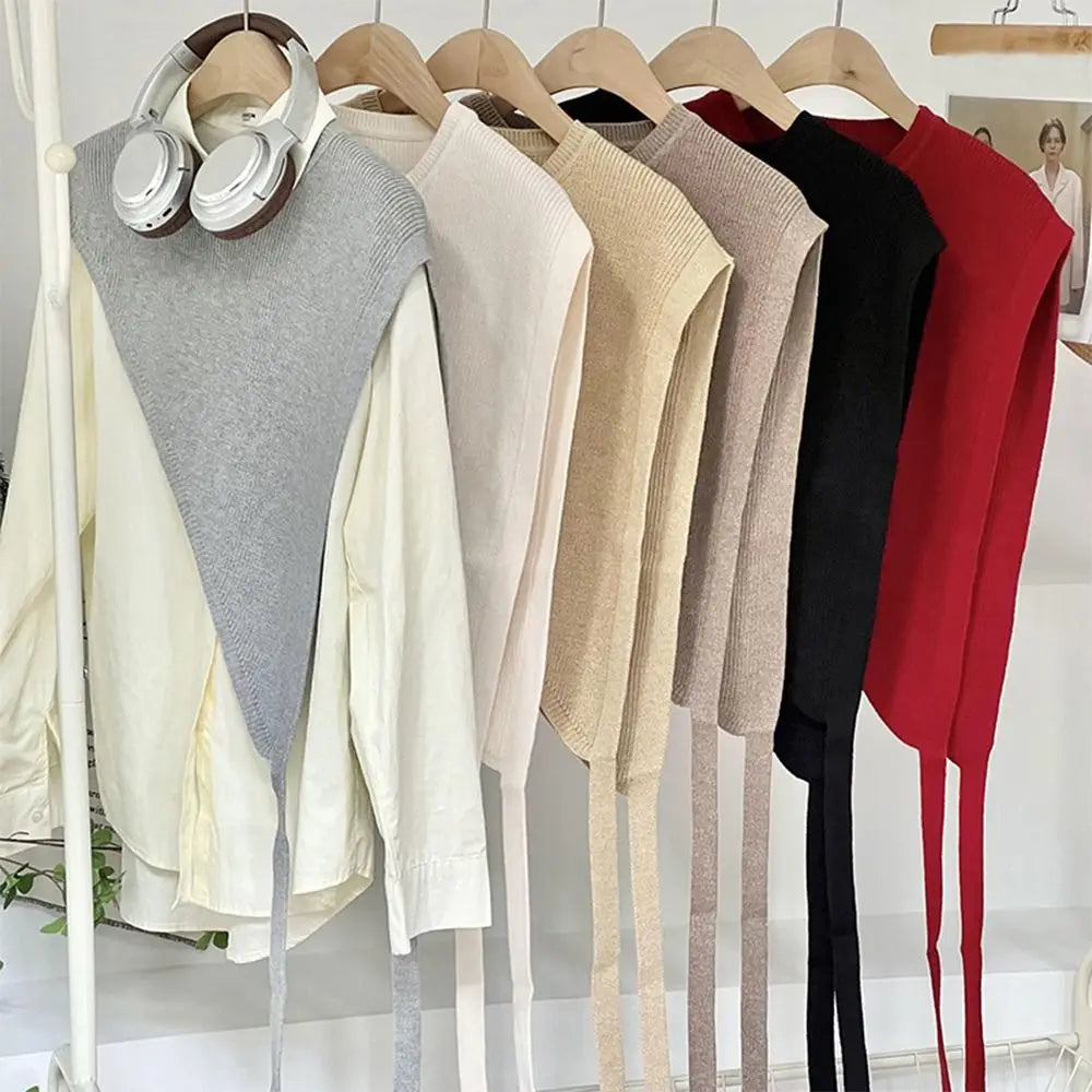 for Blouse Knitted Shawl Vest Solid Color Warm Triangle Beveled Edge Vest Clothing Accessories Polyester
