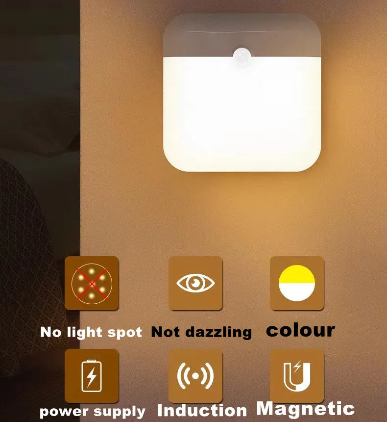 Motion Sensor Led Light Usb Charging Square Lamp for Bedroom Kitchen Stair Hallway Wardrobe Cupboard Lighting Led Light