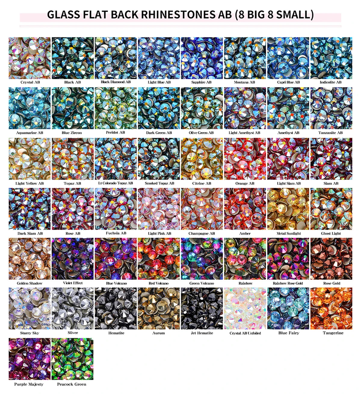 SS10-SS30 2088 Blue 8 Big 8 Small Non Hotfix Diy Strass Crystal Rhinestones Stick On Nail Art Decorations DIY Needlework Clothes