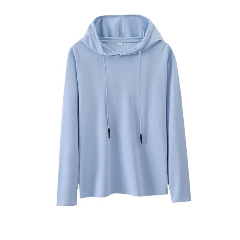 Spring Summer 100% Mercerized Cotton Hoodie Women Loose Straight Tops Simple Casual sweatshirt For Minimalist 2025