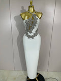 Sexy Backless Sparkly Crystal Diamonds White Bodycon Bandage Dress