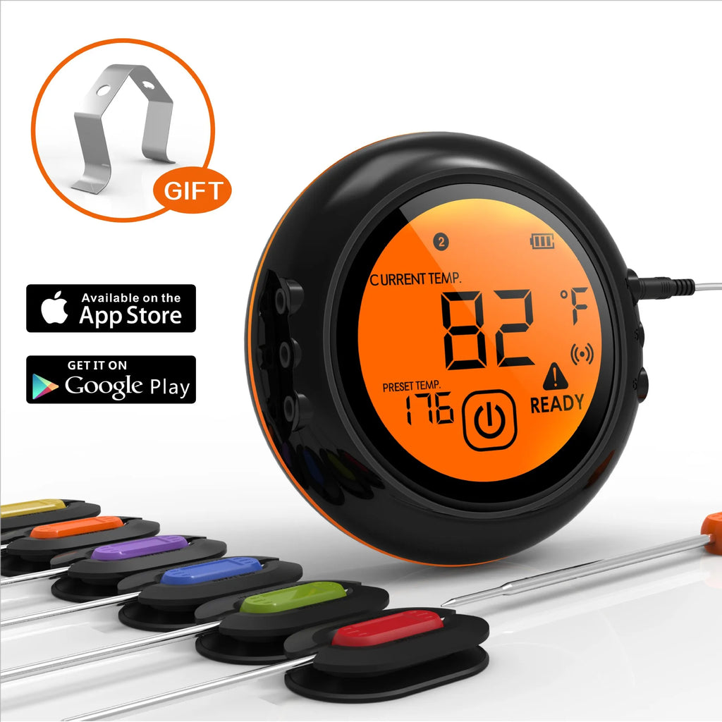 Wireless Bluetooth BBQ Thermometer For Meat Grill Barbecue Food Cooking Smoker Digital Thermometer Remote Range 100M  6 Probes