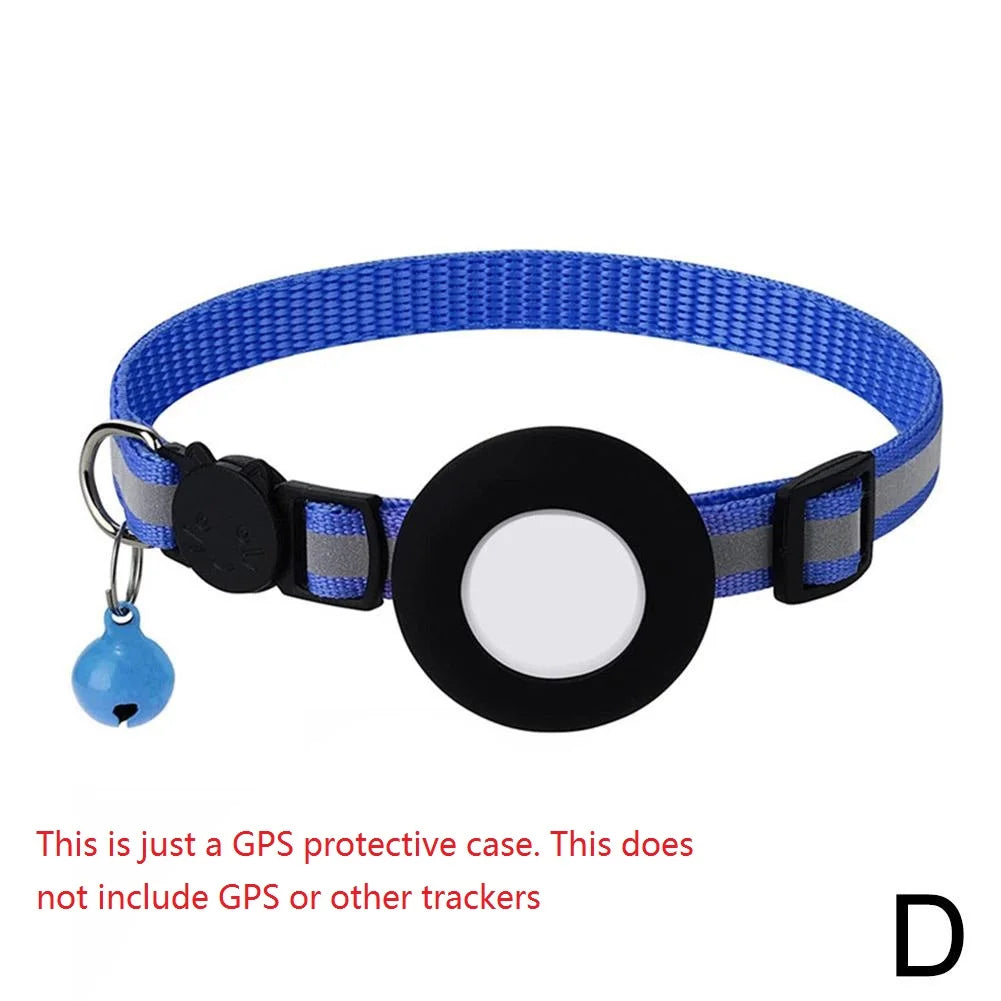Pet Cat GPS Protective Sleeve With Bell Cute Reflective Cat Collar Address Night Tracking Cover Anti-Lost Cat Necklace