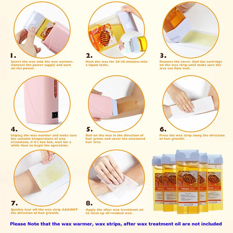 Painless Roll-On Wax Depilatory Honey & Aloe Vera Wax Cartridge