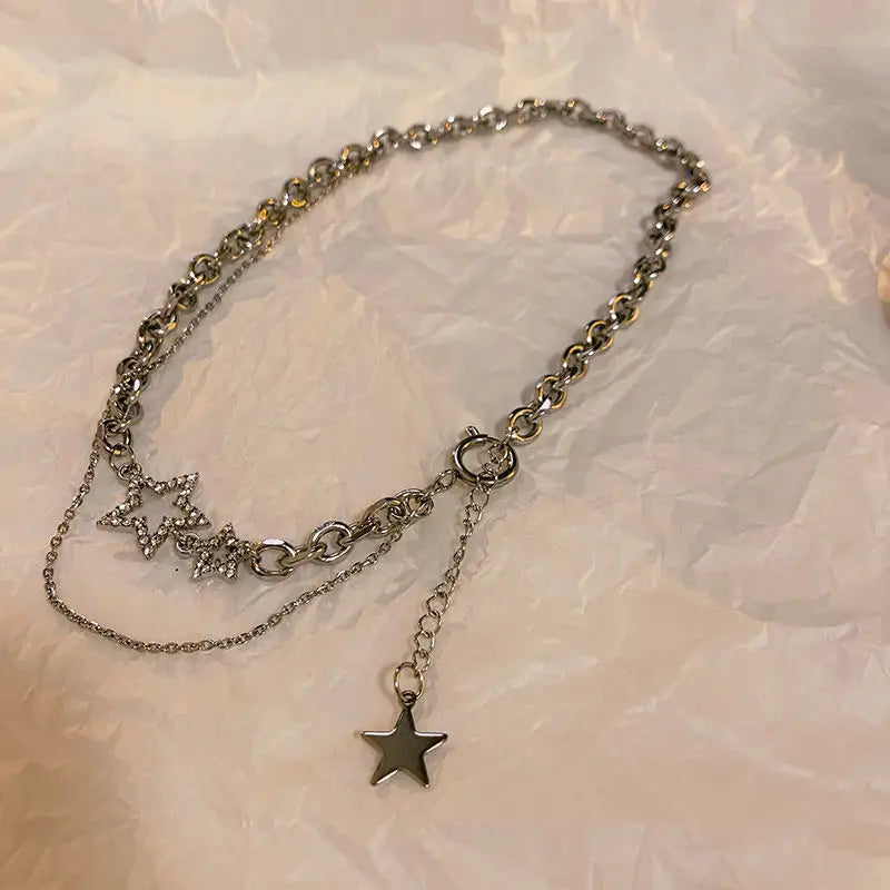 Y2K Star Zircon Pendant Necklace for Women Luxury Sweet Cool Girl