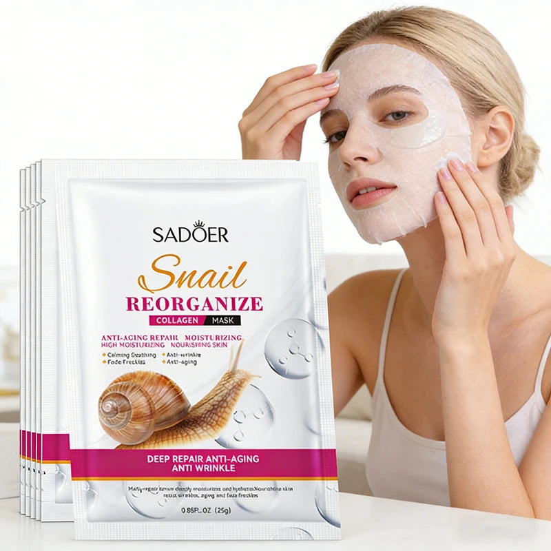 5pcs SADOER Snail Collagen Face Mask Firming Moisturizing Brightening Hydrating Facial Masks Beauty Face Skin Care Products