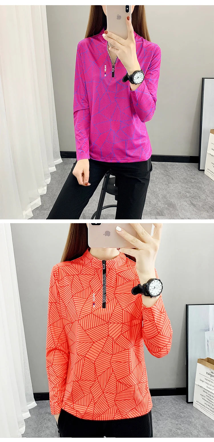 Outdoor Running Long Sleeve T-shirt Women Hiking Breathable Sport Sweatshirt Elasticity Camping Mom Quick Dry Fashion Print Top