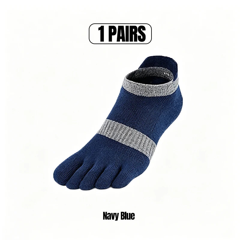 1/5 Pairs Men's Mesh Toe Socks Color Block Striped Low Cut Five Finger Running Sport Socks Breathable Anti-Bacterial Toe Socks