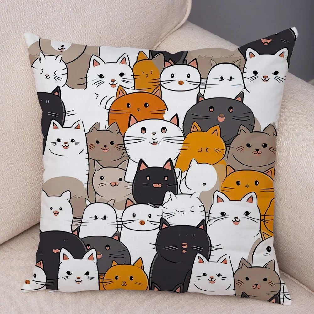 Cute Pet Hello Cat Cushion Cover Double Print Soft Plush Pillowcase for Sofa Home Car Decor Cartoon Animal Pillows Case 45x45cm