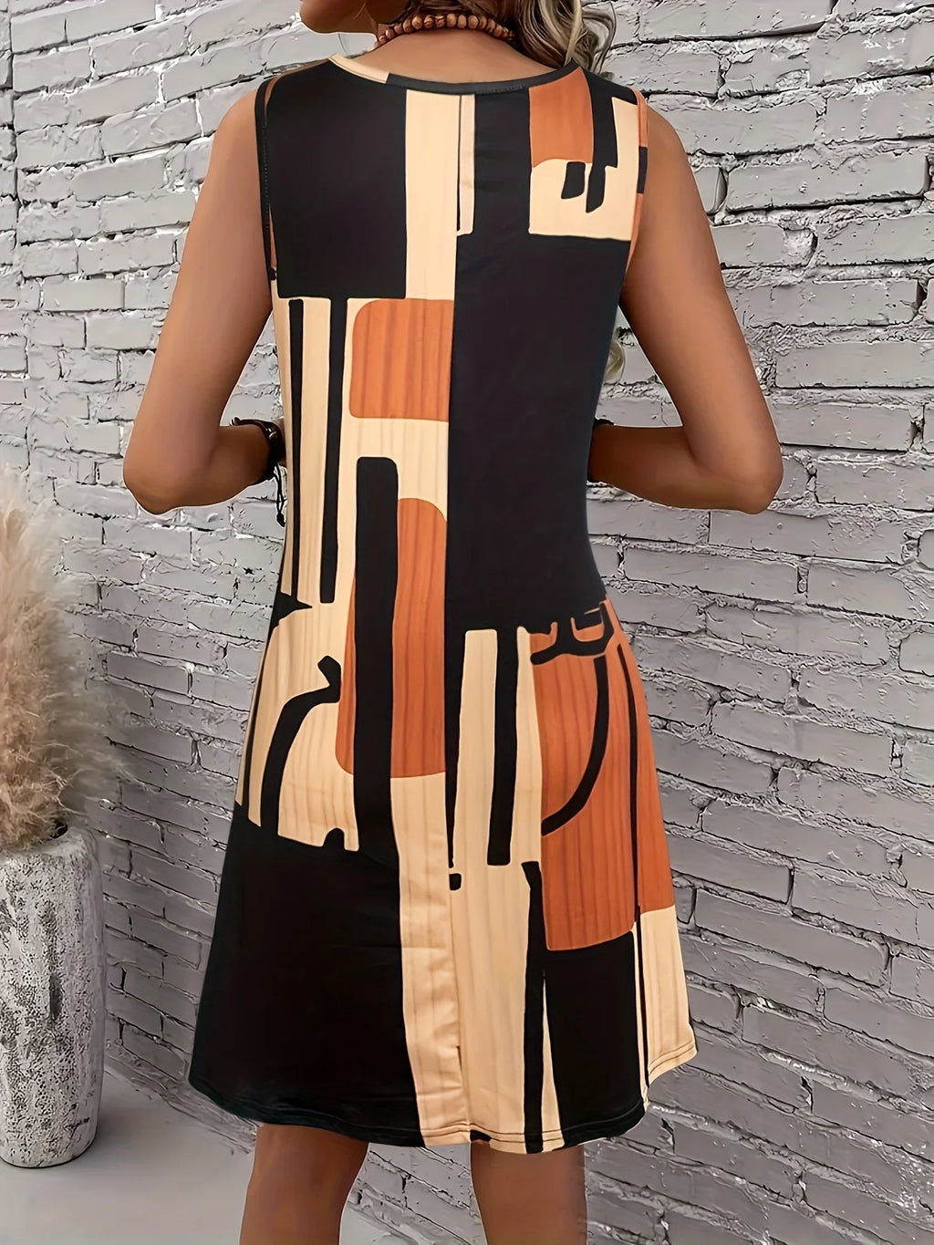 Spring&Summer Women's Geometric Pattern Sleeveless Dress for